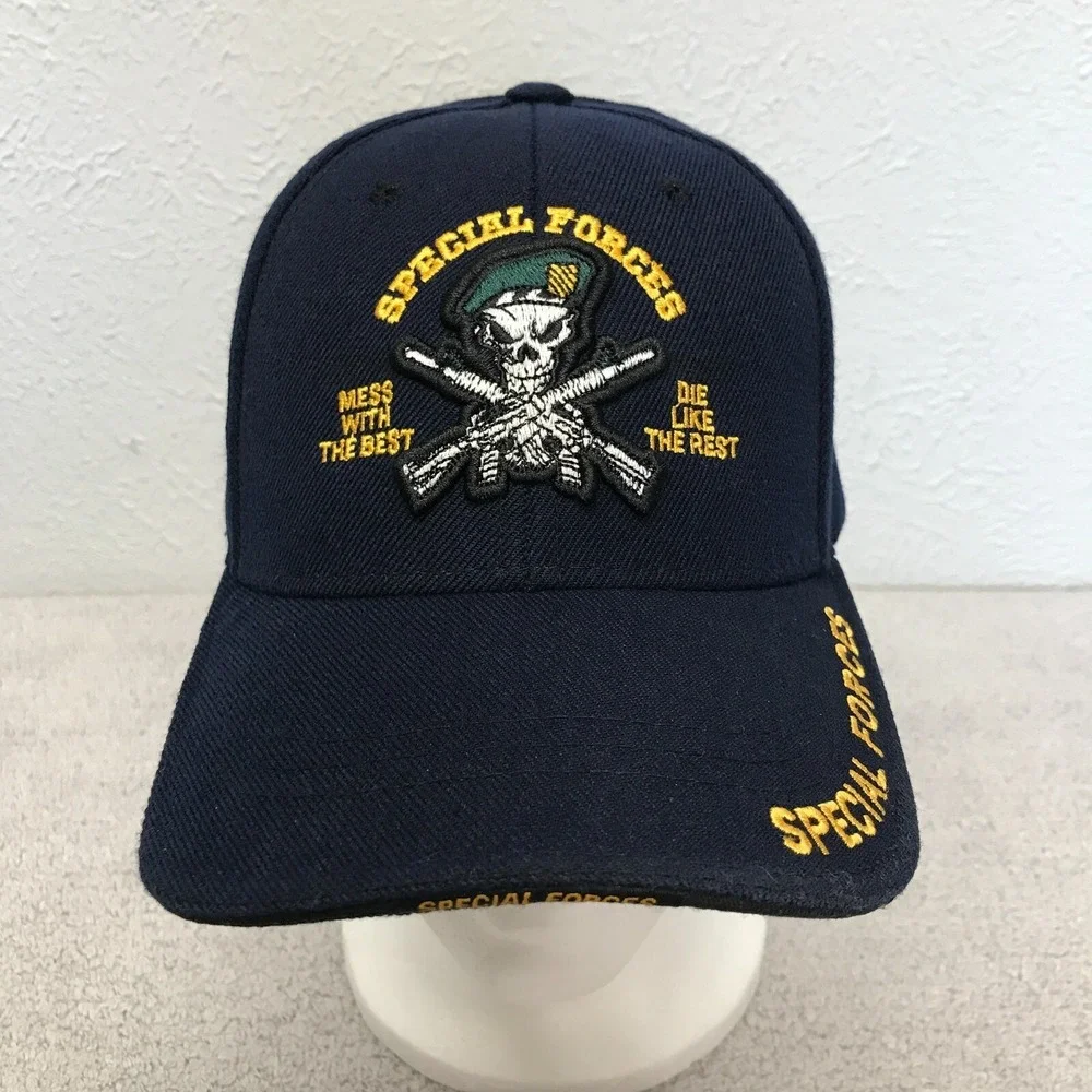 Army Special Forces Baseball Cap Hat Blue with Skull Mess with the Best Military
